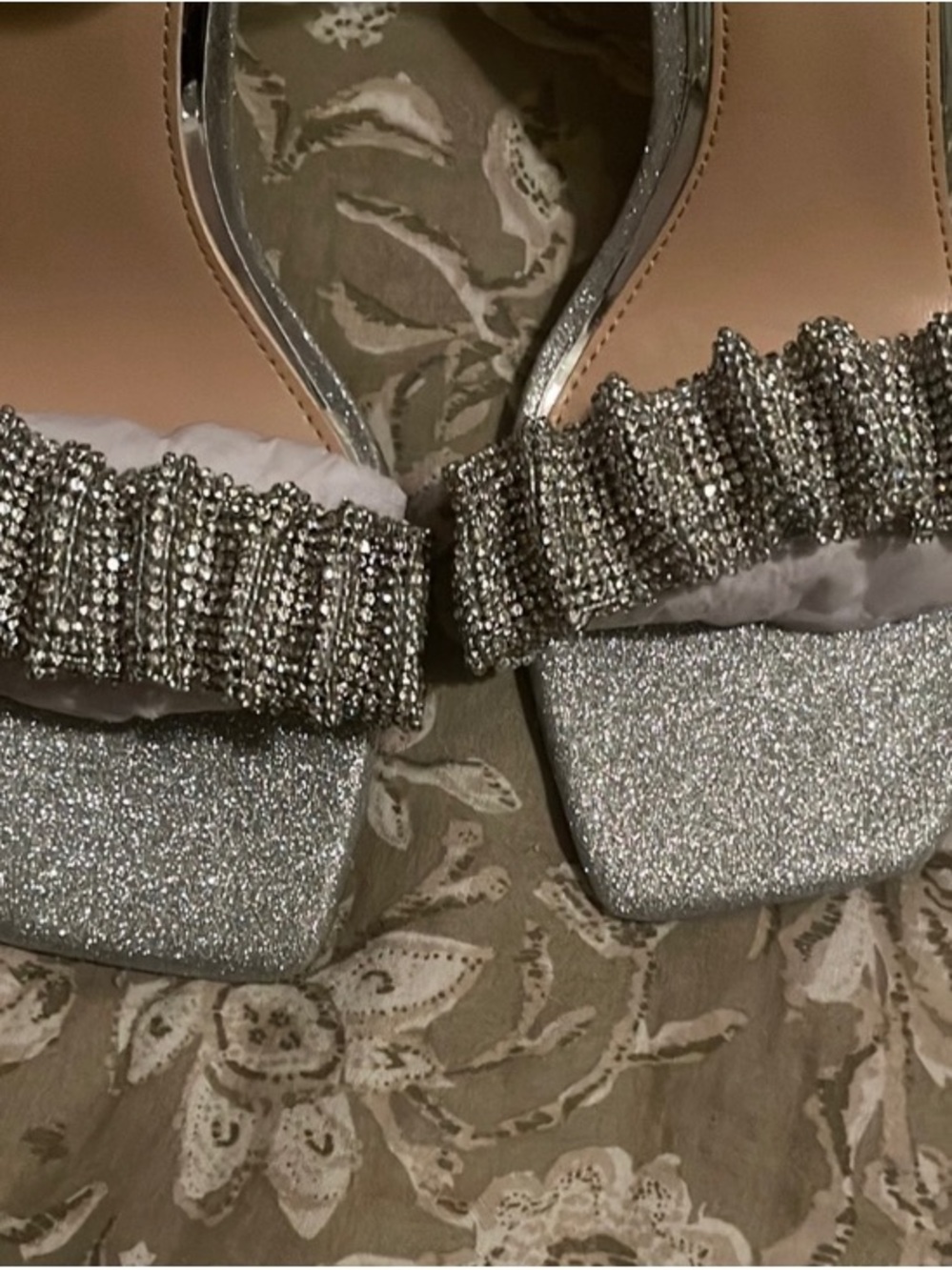 Badgley Mischka Silver Jeweled Ruffle Slingback Sandals - Picture 5 of 7
